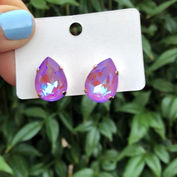 Violet Pear Crystal Statement Earrings - Picture 11 of 13